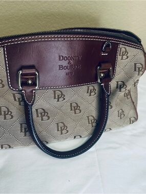 Dooney & Bourke Brown Logo Satchel with Tan Canvas